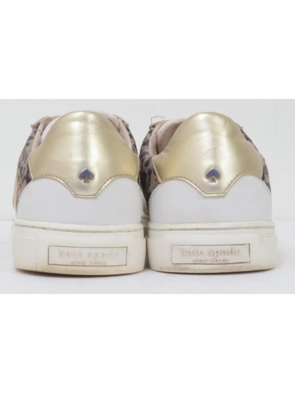 Kate Spade Dash Women's 9.5B Leopard Print Sneakers White Gold Accent Leather